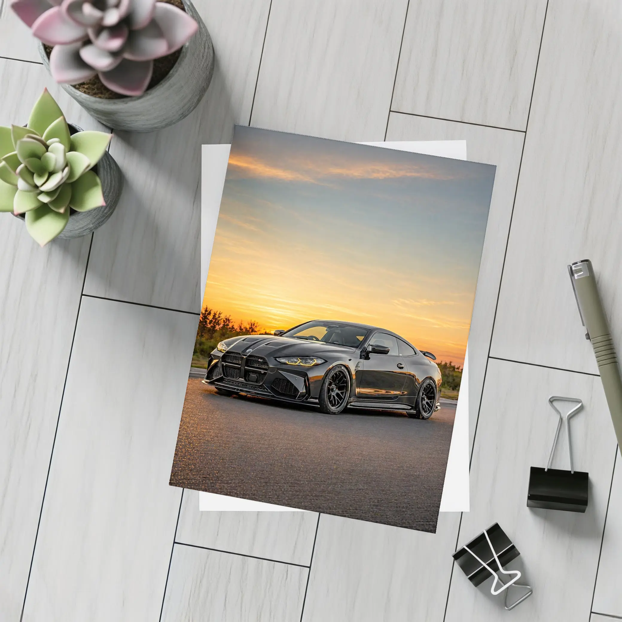 BMW M4 Black Coupe Sunset Sky – Postcards