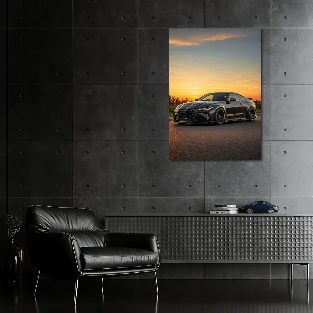 BMW M4 Black Coupe Sunset Sky – Wall Art