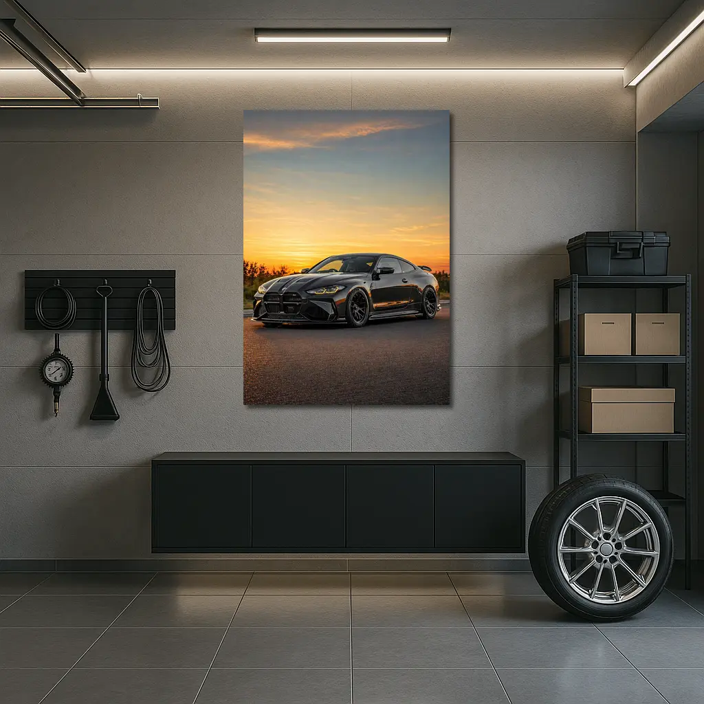BMW M4 Black Coupe Sunset Sky – Wall Art