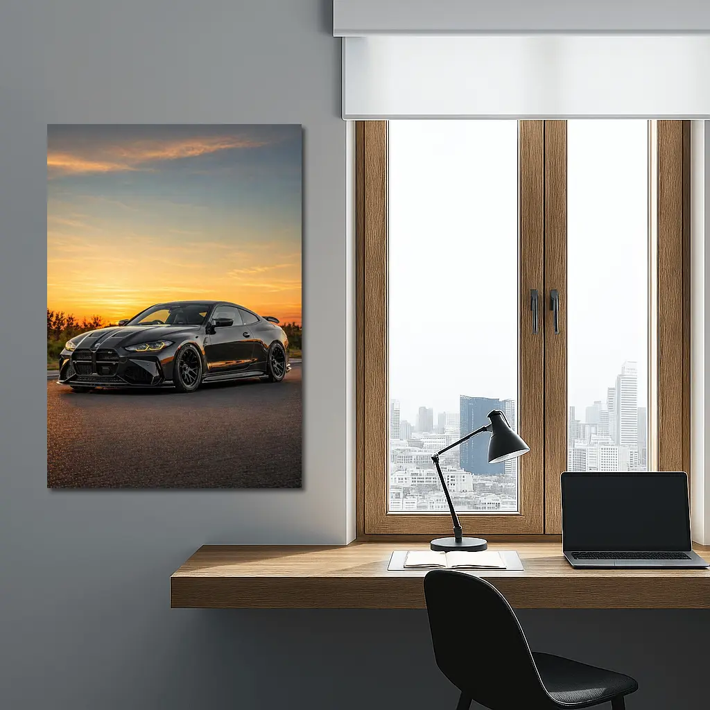 BMW M4 Black Coupe Sunset Sky – Wall Art