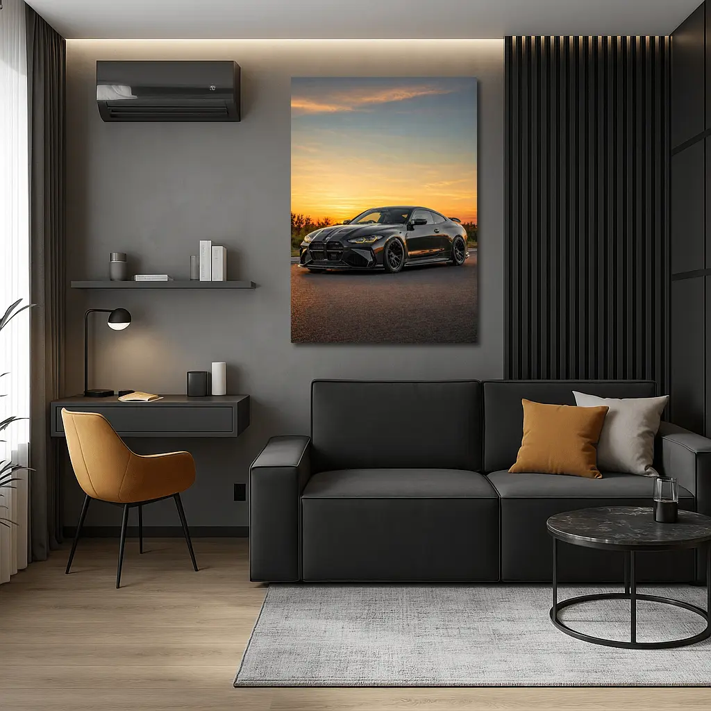 BMW M4 Black Coupe Sunset Sky – Wall Art