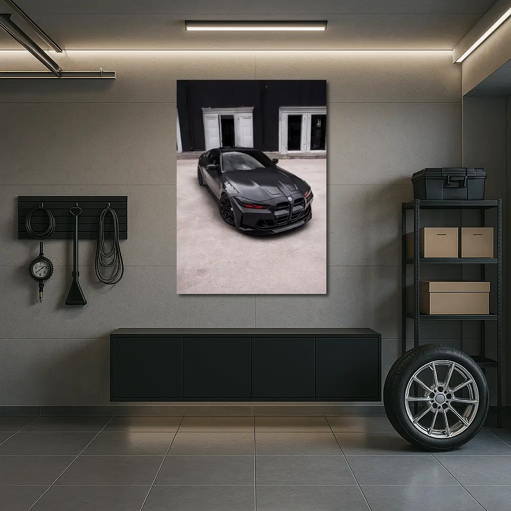 BMW M4 Black Coupe Urban Setting – Wall Art