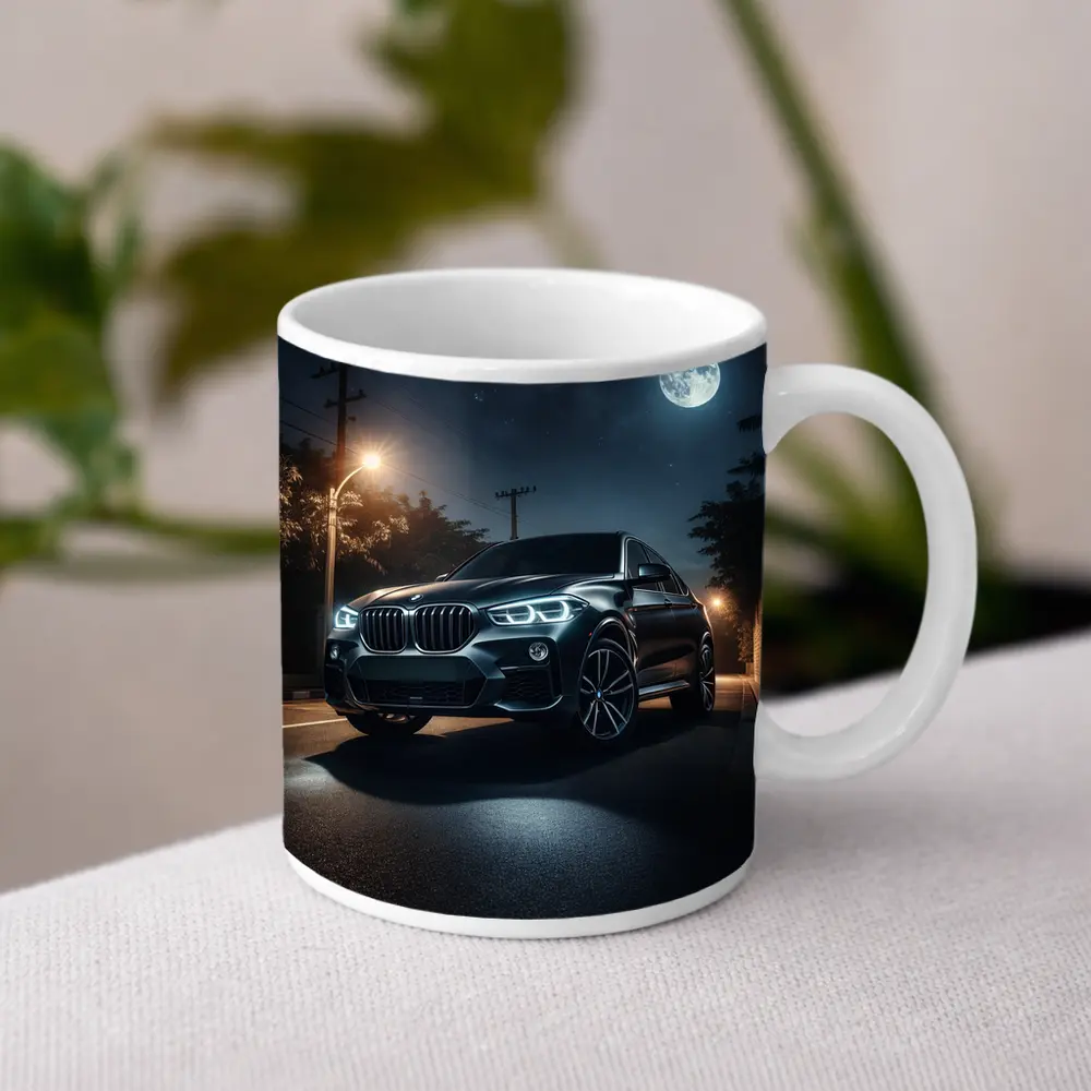 BMW X4 Parked Under Moonlit Night Sky – Mugs