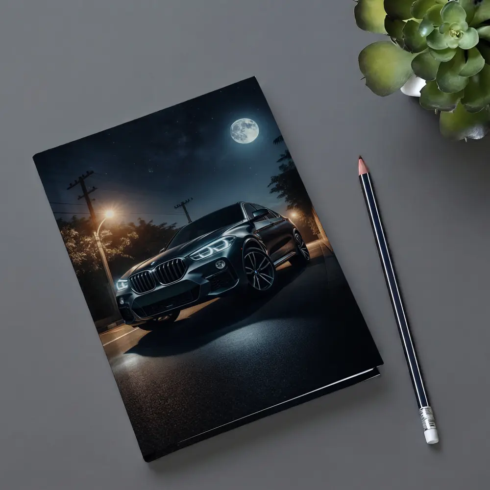 BMW X4 Parked Under Moonlit Night Sky – Notebooks
