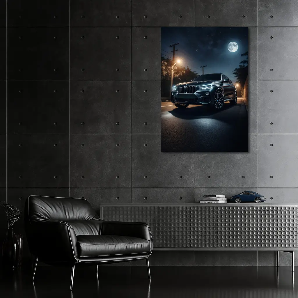 BMW X4 Parked Under Moonlit Night Sky – Wall Art