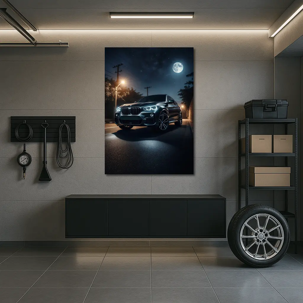 BMW X4 Parked Under Moonlit Night Sky – Wall Art
