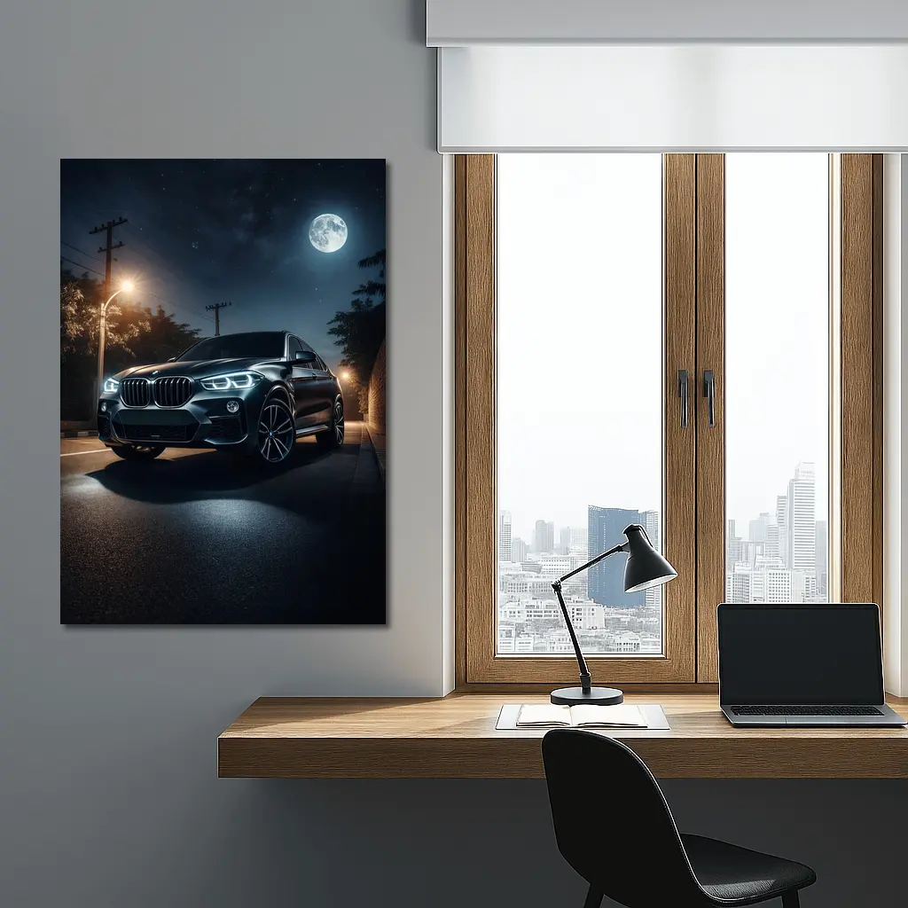 BMW X4 Parked Under Moonlit Night Sky – Wall Art
