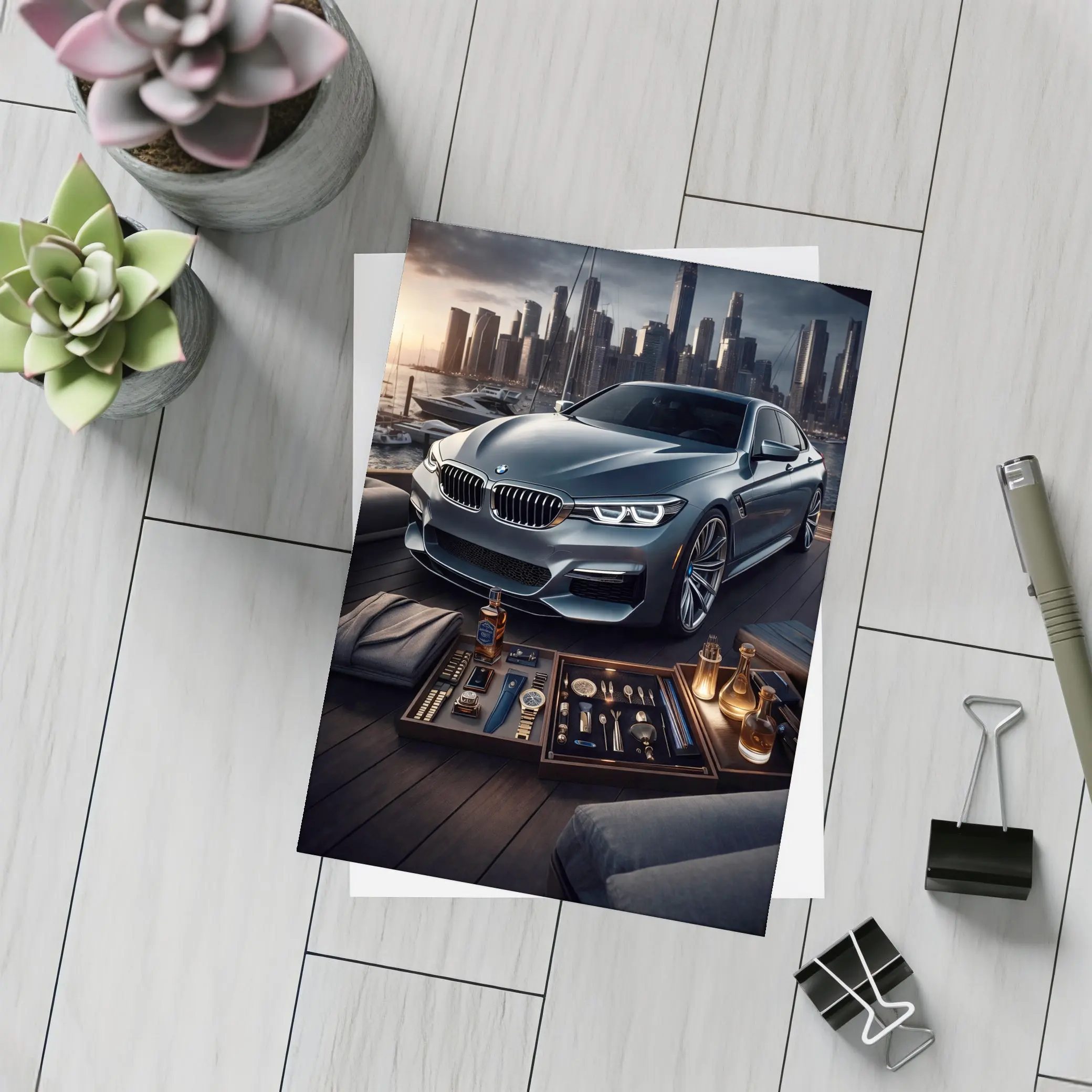 BMW Sedan City Skyline Luxury Lifestyle – Postcards