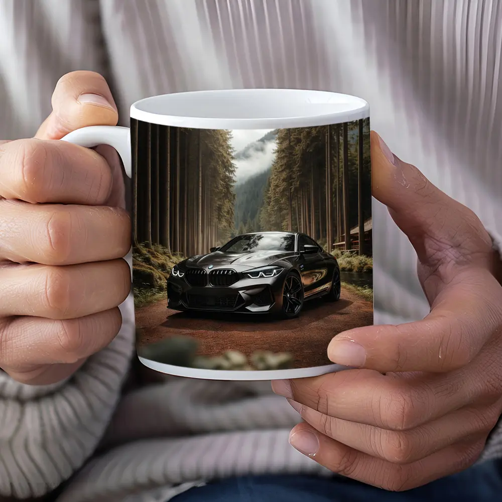 BMW M8 Black Coupe Forest Mountain Road – Mugs