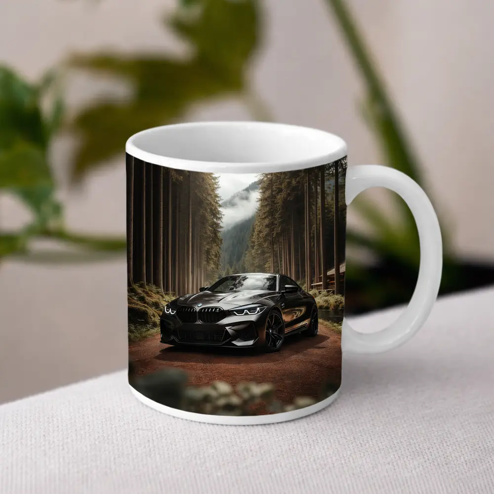 BMW M8 Black Coupe Forest Mountain Road – Mugs