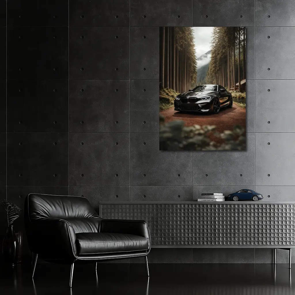 BMW M8 Black Coupe Forest Mountain Road – Wall Art