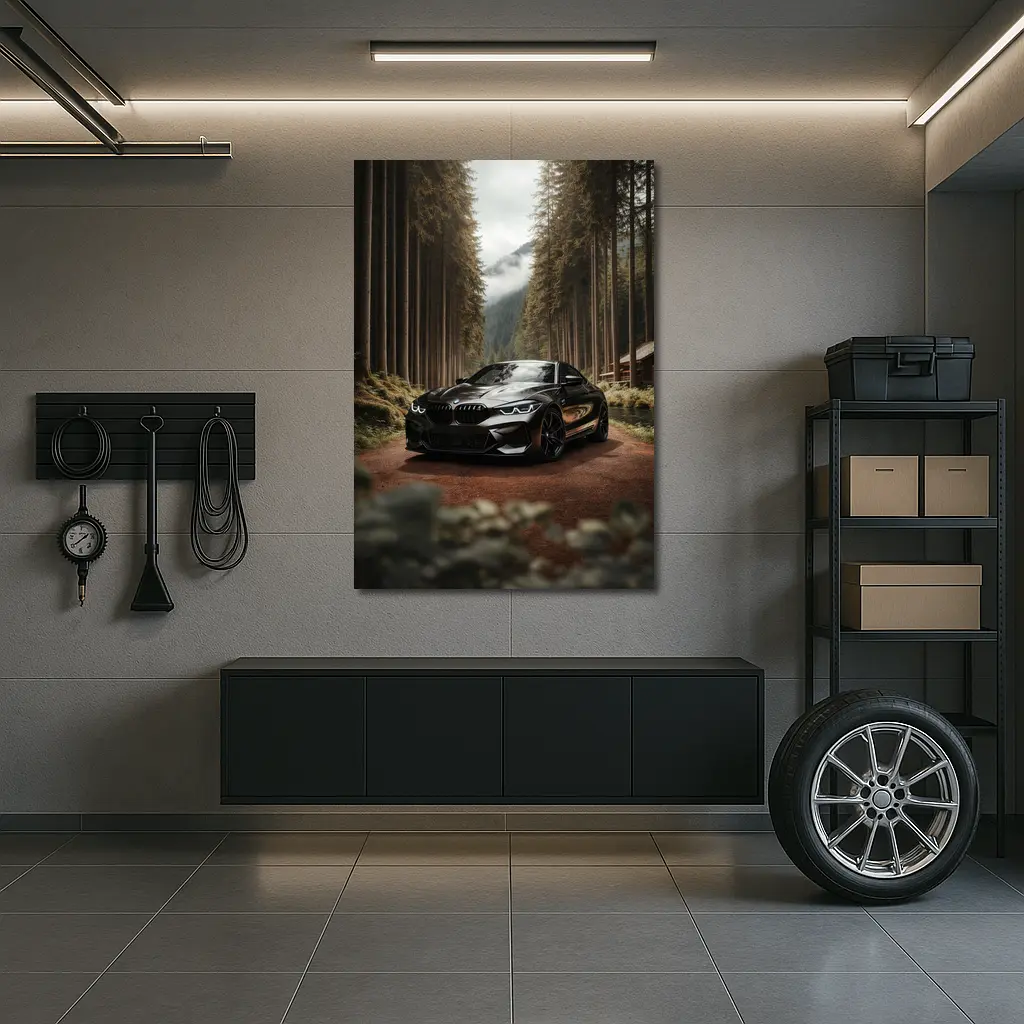 BMW M8 Black Coupe Forest Mountain Road – Wall Art