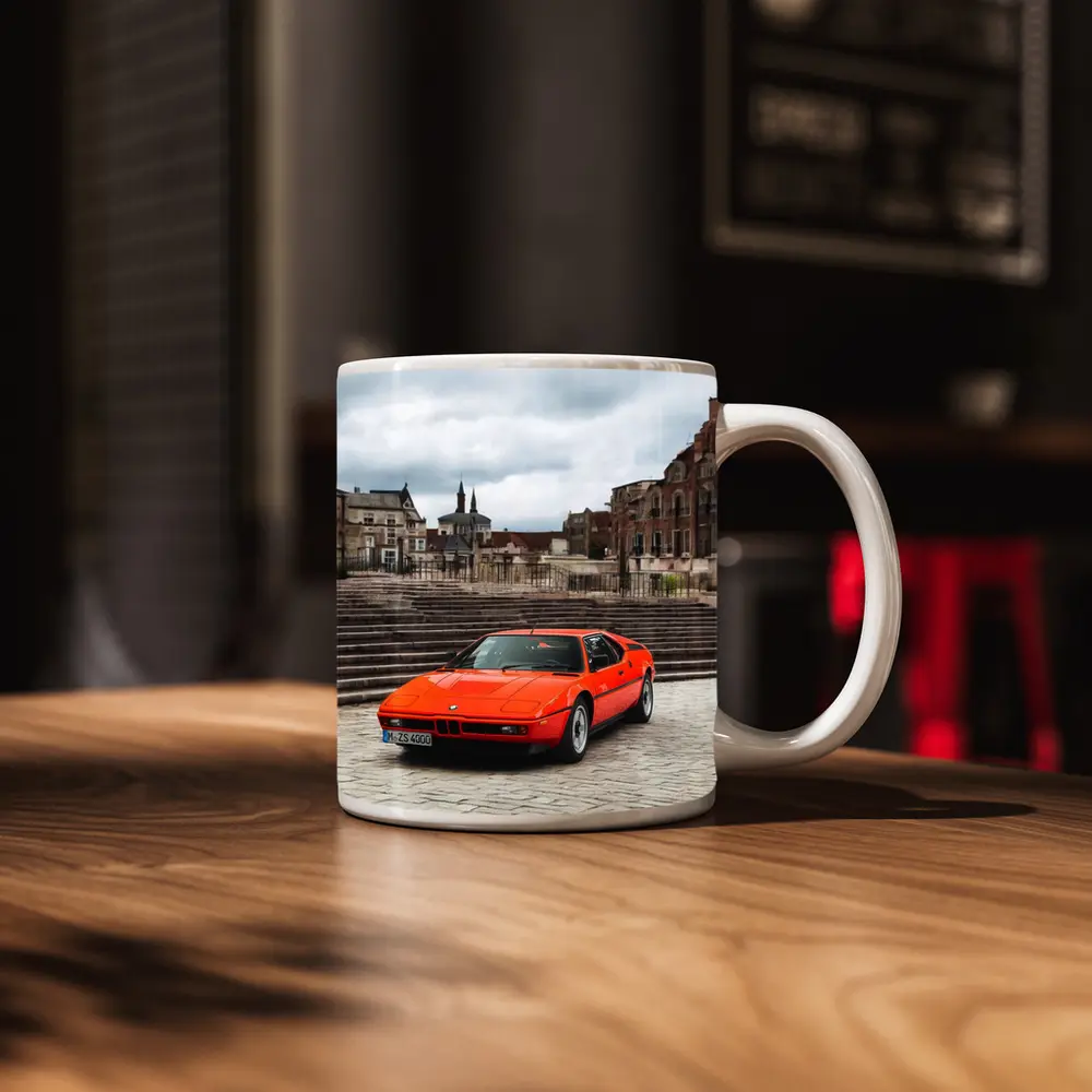 BMW M1 Orange Classic Car European Square – Mugs