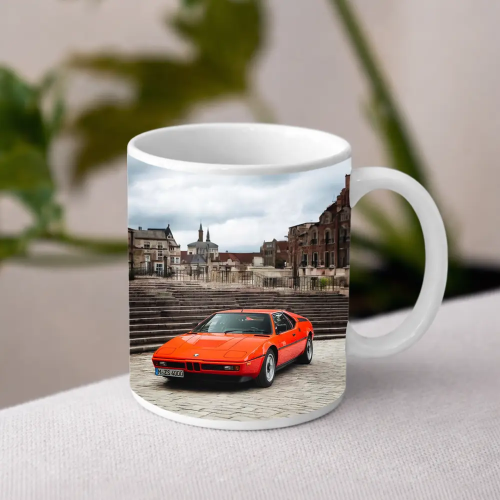 BMW M1 Orange Classic Car European Square – Mugs
