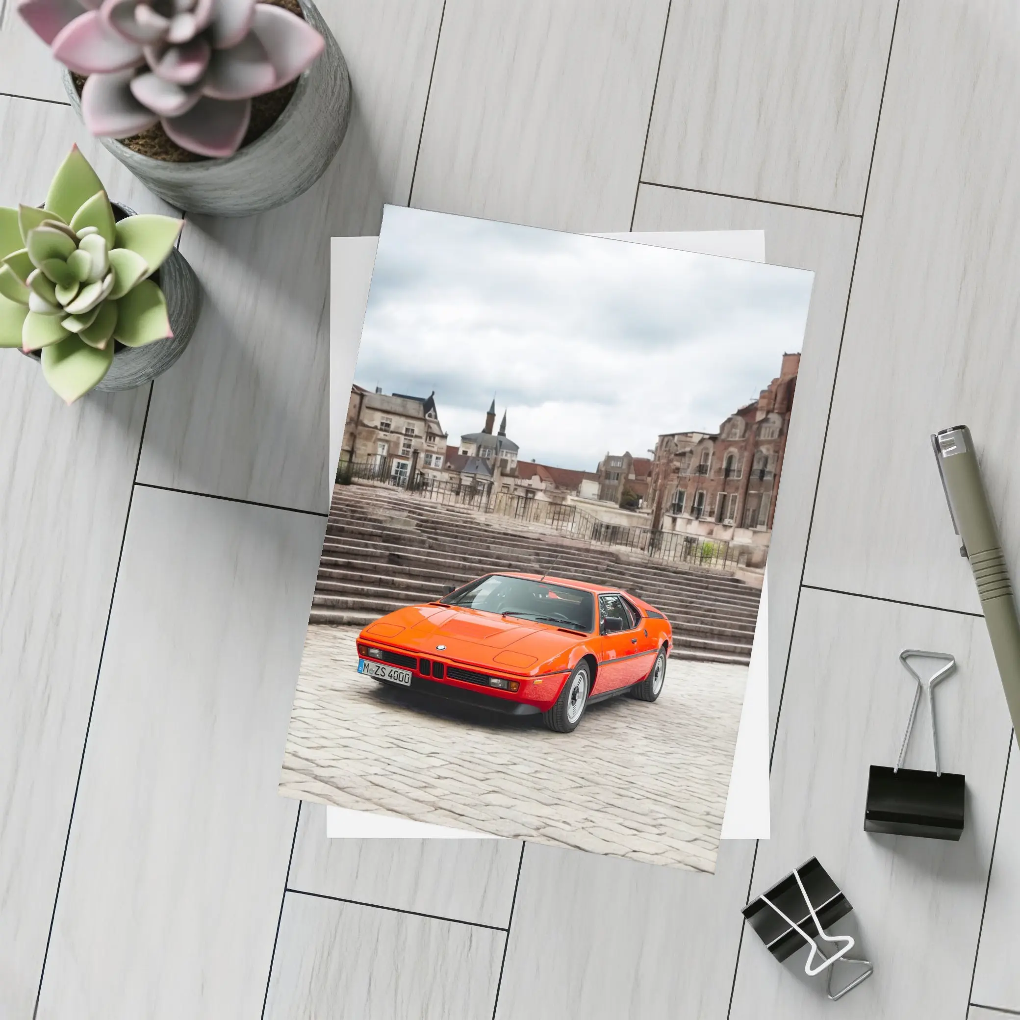 BMW M1 Orange Classic Car European Square – Postcards