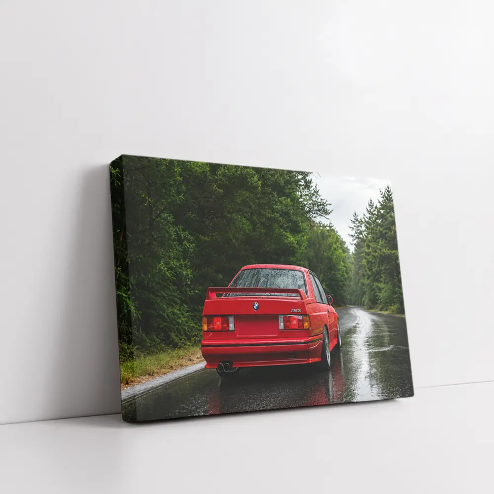 BMW M3 Red Wet Road Forest – Wall Art