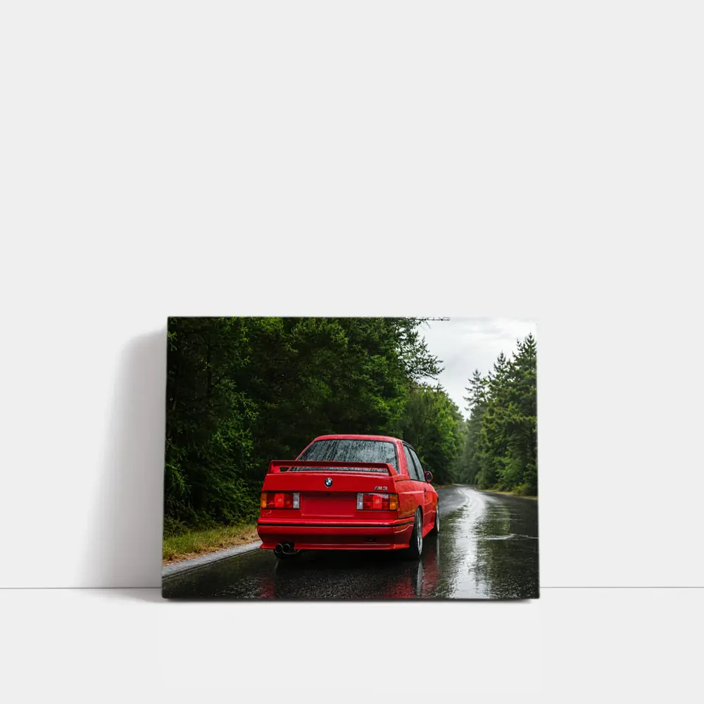 BMW M3 Red Wet Road Forest – Wall Art