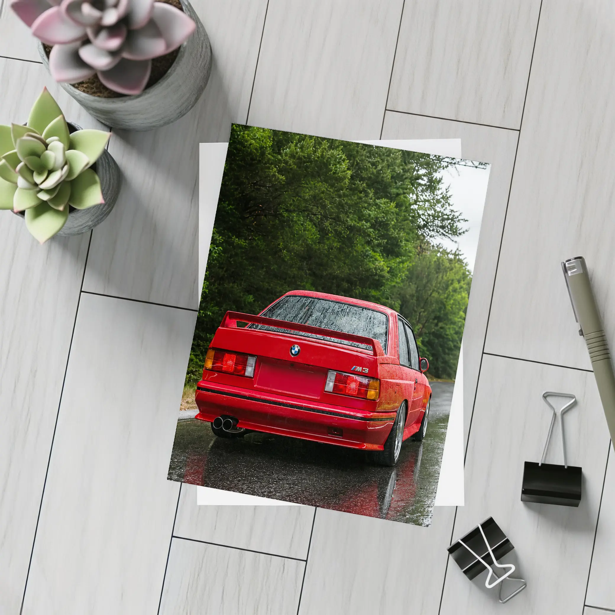 BMW M3 Red Wet Road Forest – Postcards