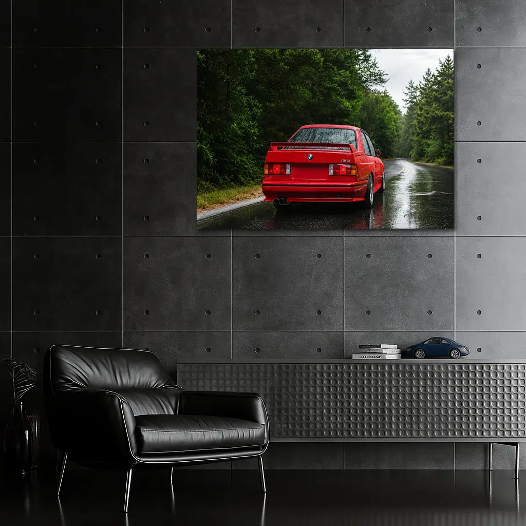 BMW M3 Red Wet Road Forest – Wall Art
