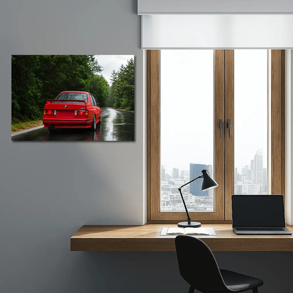 BMW M3 Red Wet Road Forest – Wall Art