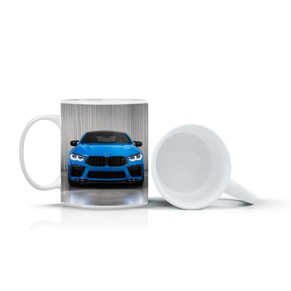 BMW M8 Blue Front View Studio – Mugs