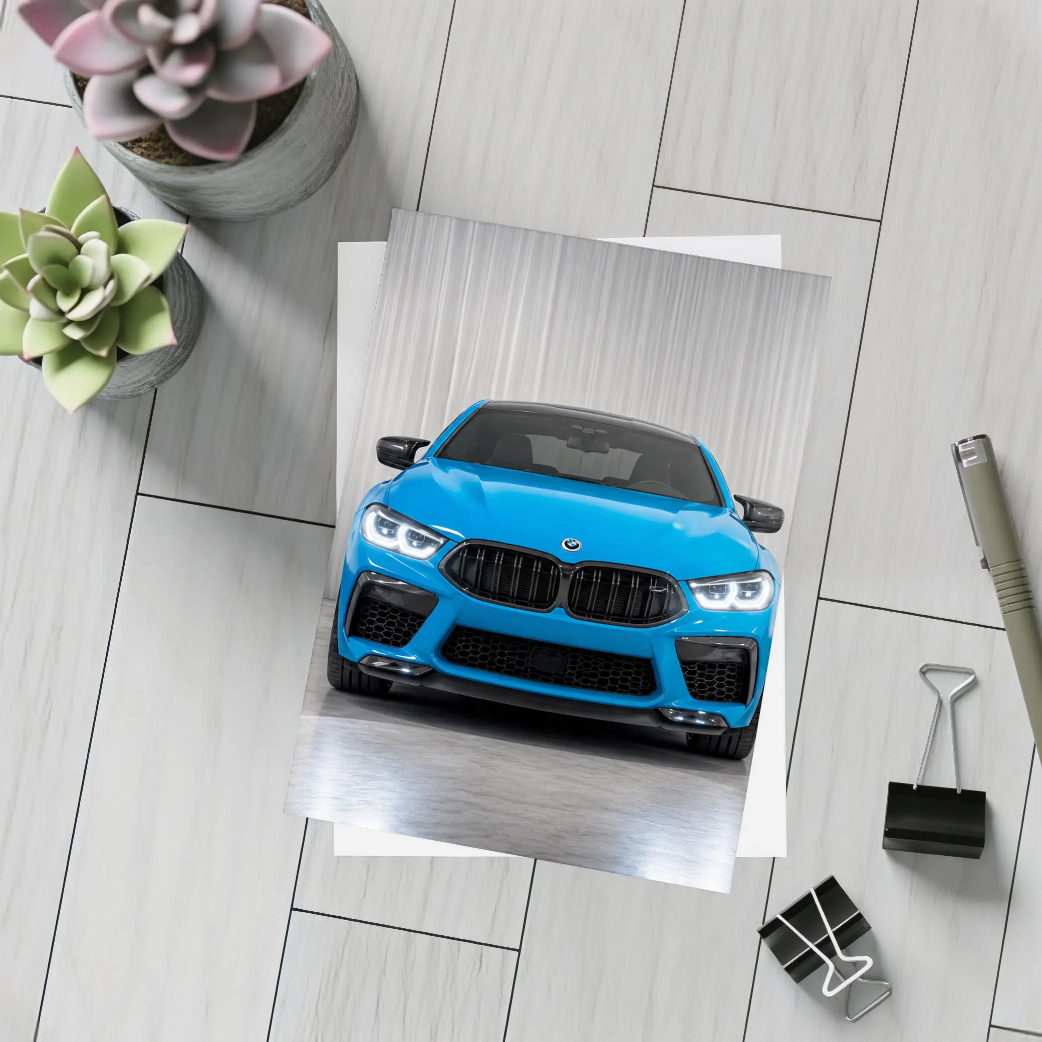 BMW M8 Blue Front View Studio – Postcards