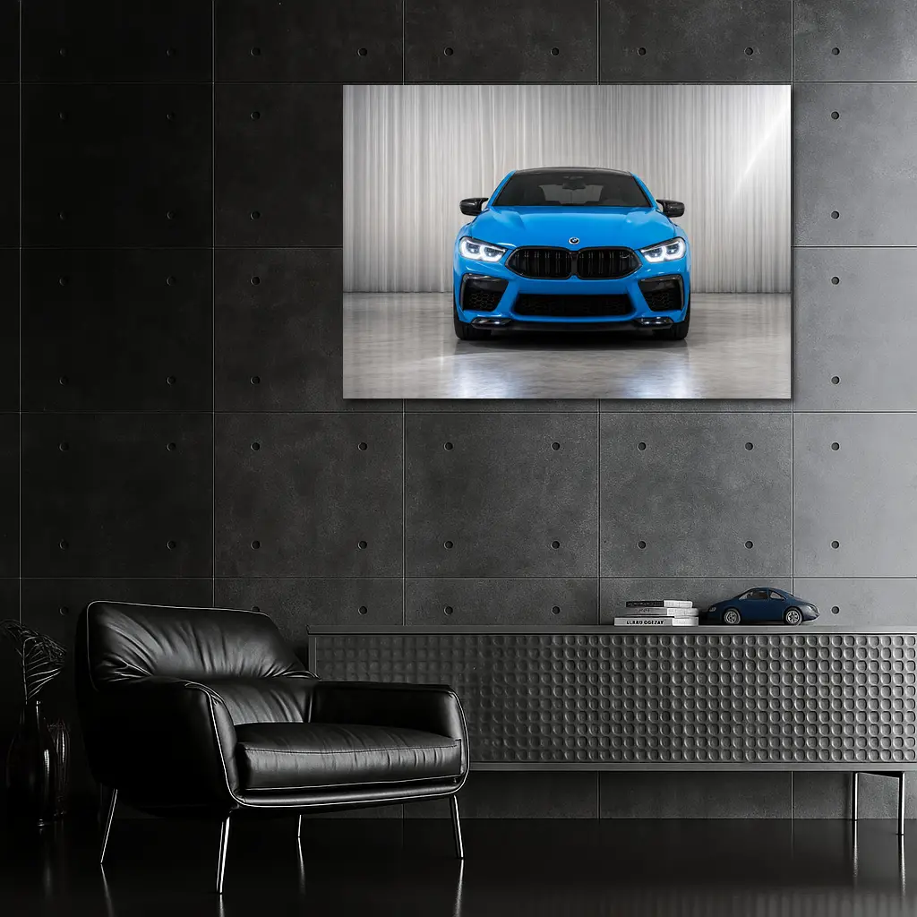 BMW M8 Blue Front View Studio – Wall Art
