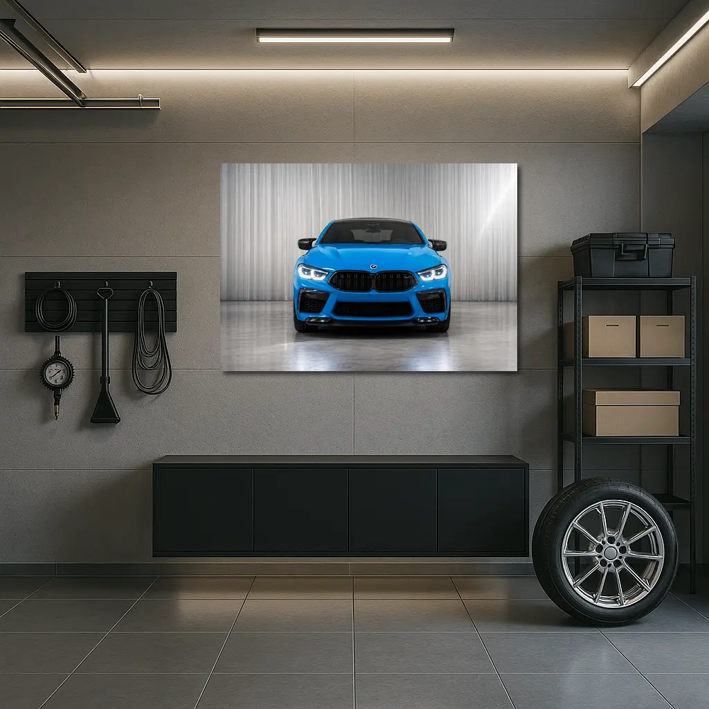 BMW M8 Blue Front View Studio – Wall Art