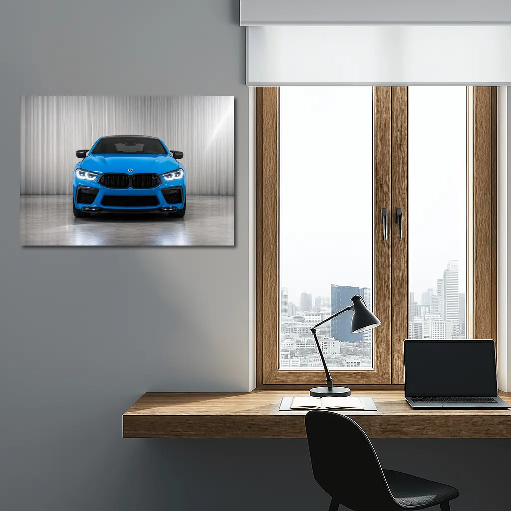 BMW M8 Blue Front View Studio – Wall Art