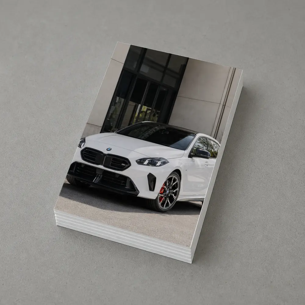 BMW M135 White Hatchback Urban Setting – Postcards