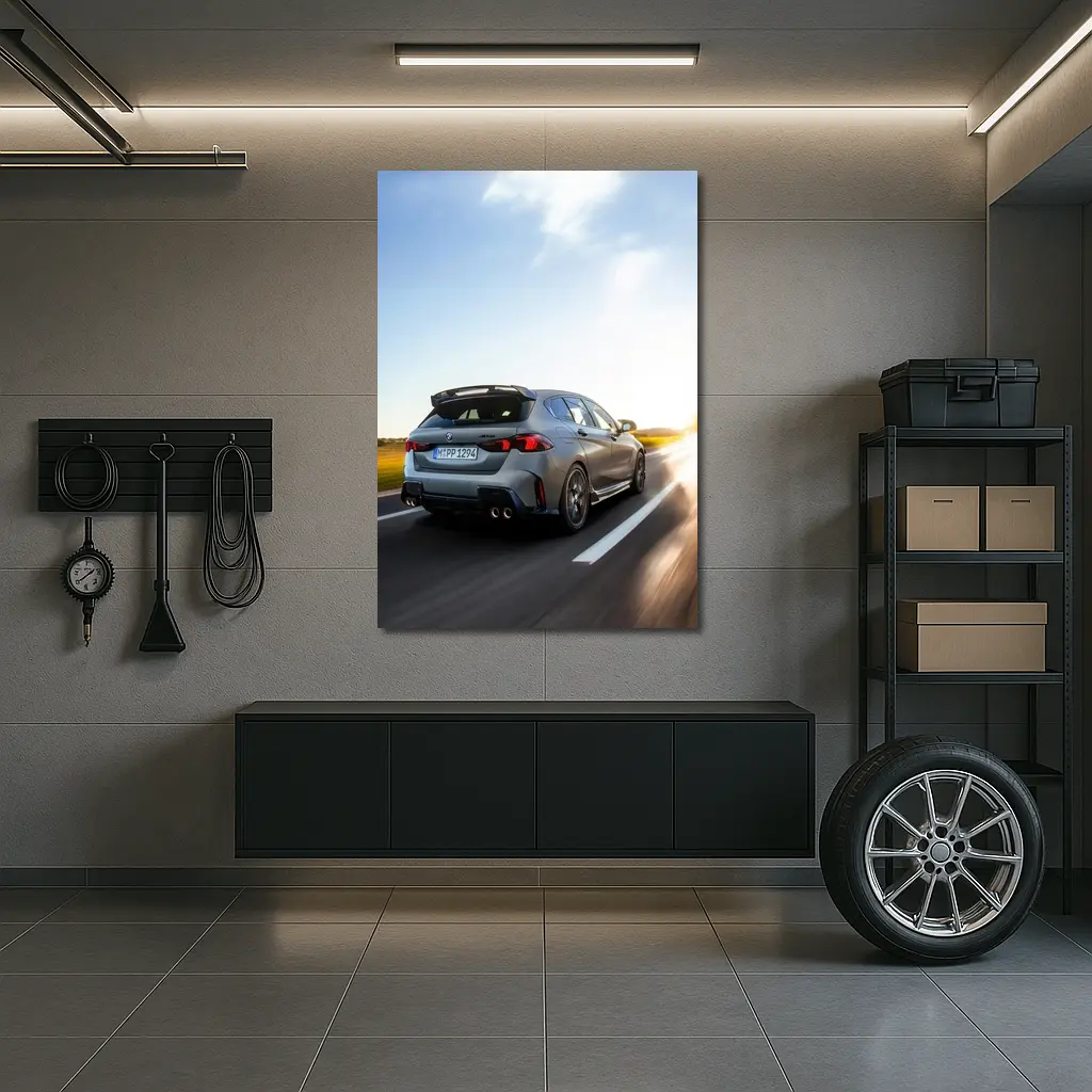 BMW M135 Gray Hatchback Highway Sunset Drive – Wall Art