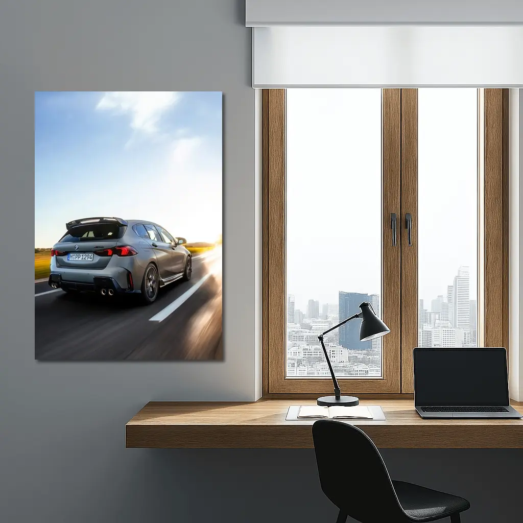 BMW M135 Gray Hatchback Highway Sunset Drive – Wall Art