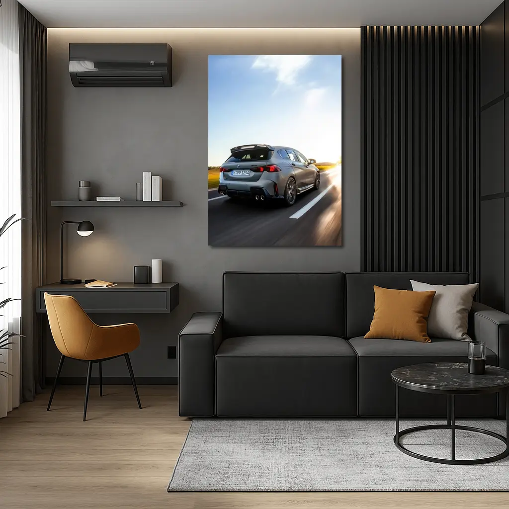BMW M135 Gray Hatchback Highway Sunset Drive – Wall Art