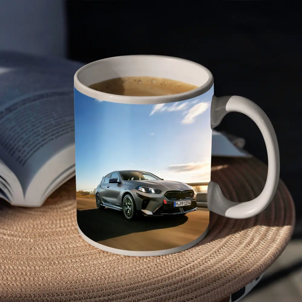 BMW M135 Gray Hatchback On Open Road – Mugs
