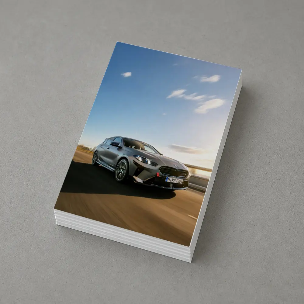 BMW M135 Gray Hatchback On Open Road – Postcards