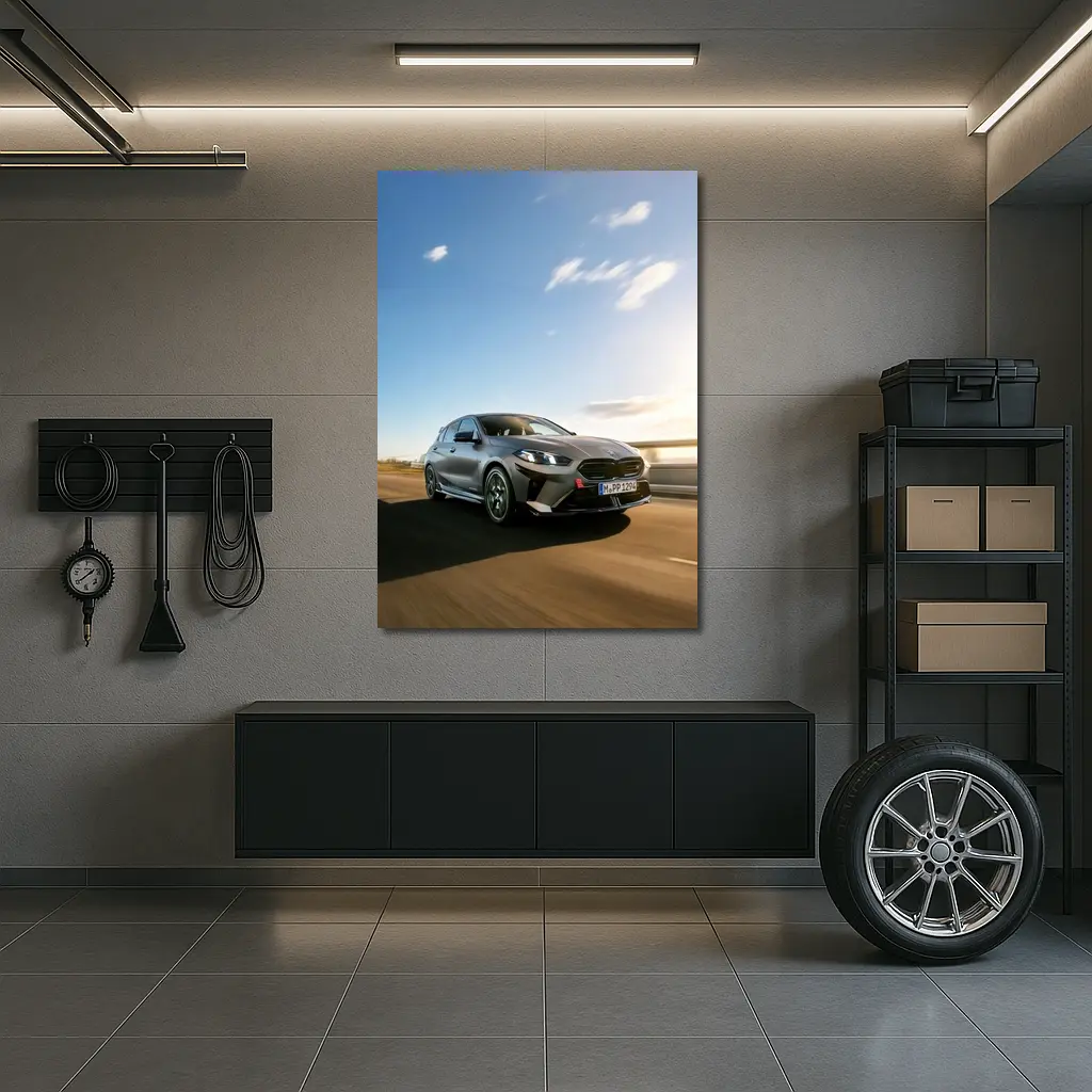 BMW M135 Gray Hatchback On Open Road – Wall Art