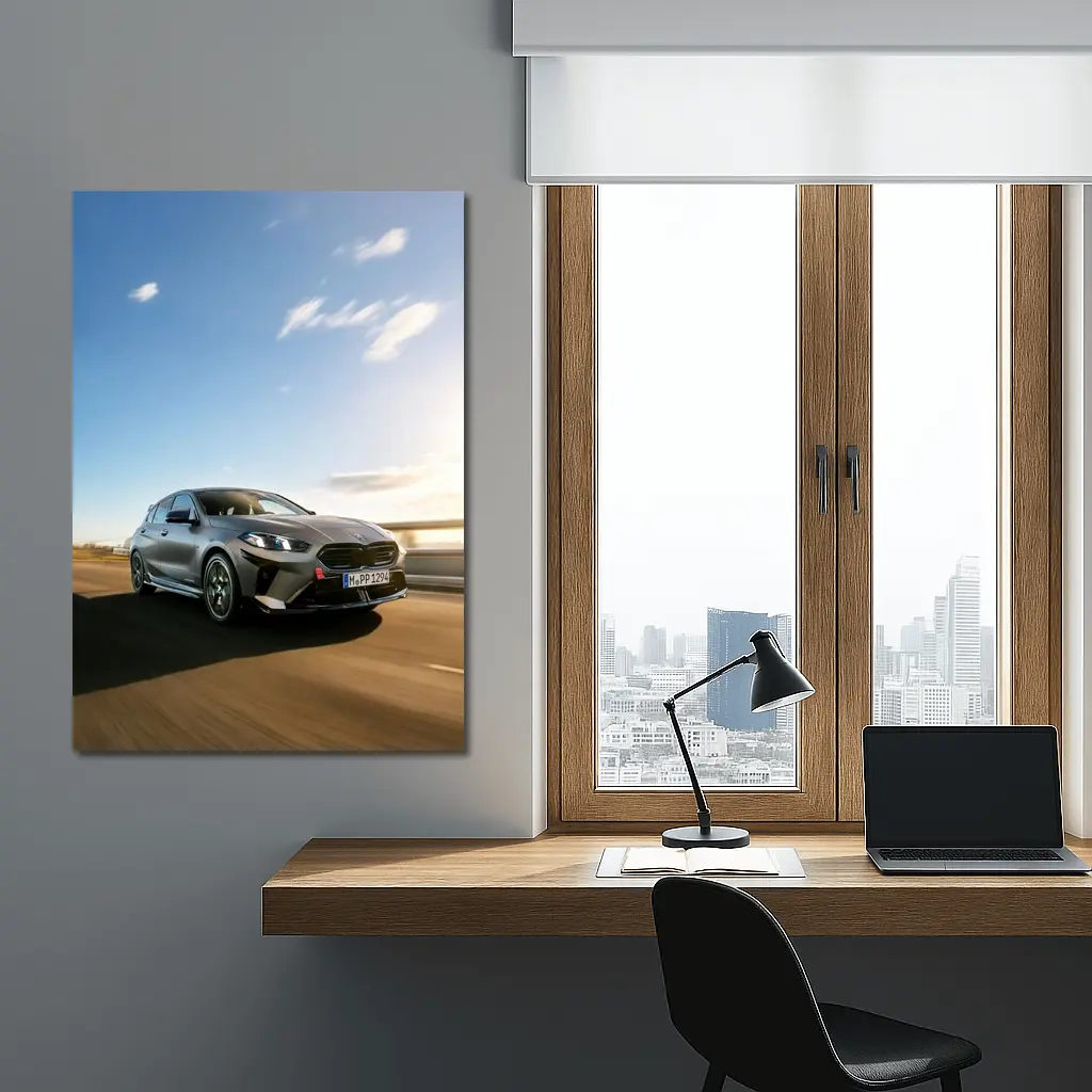 BMW M135 Gray Hatchback On Open Road – Wall Art