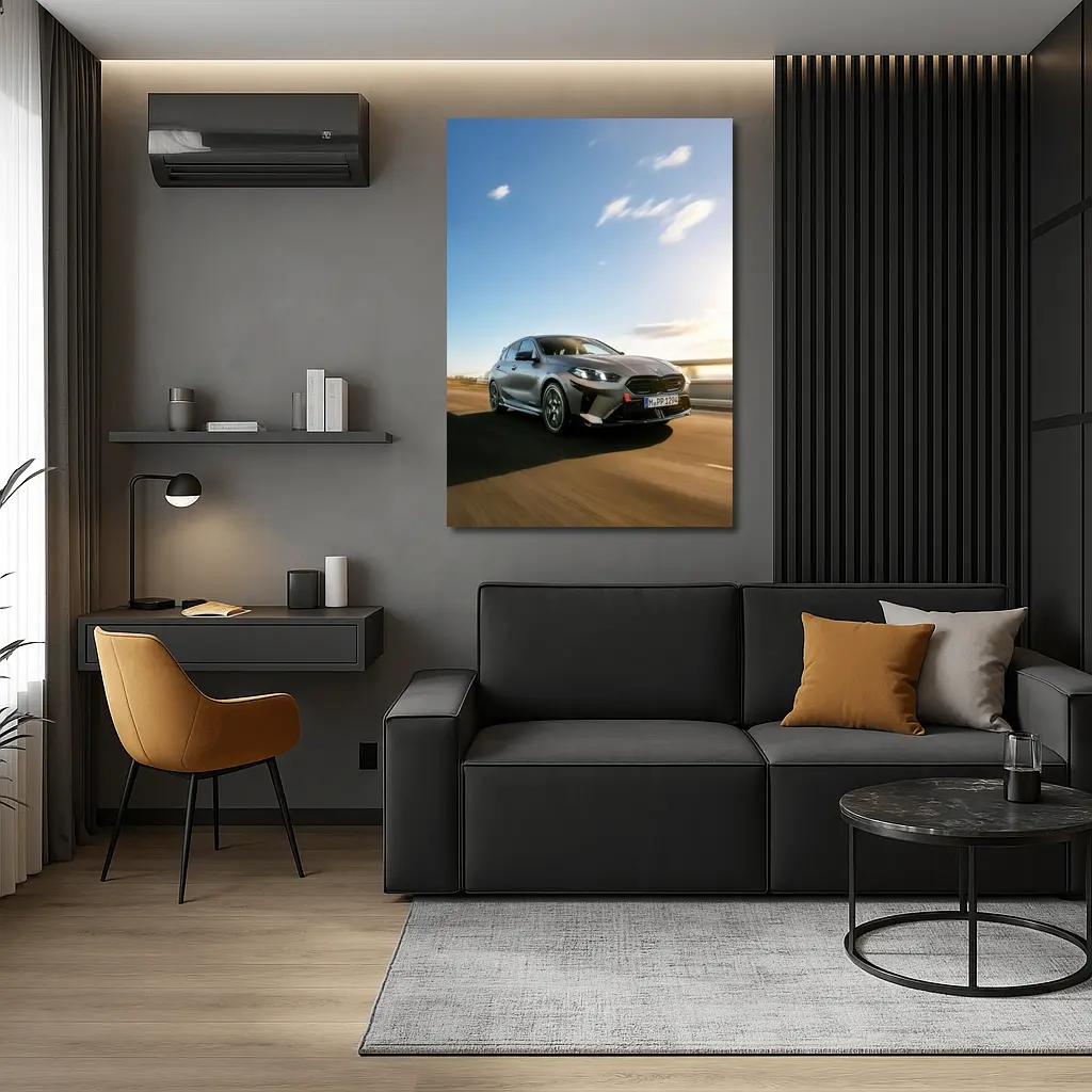 BMW M135 Gray Hatchback On Open Road – Wall Art