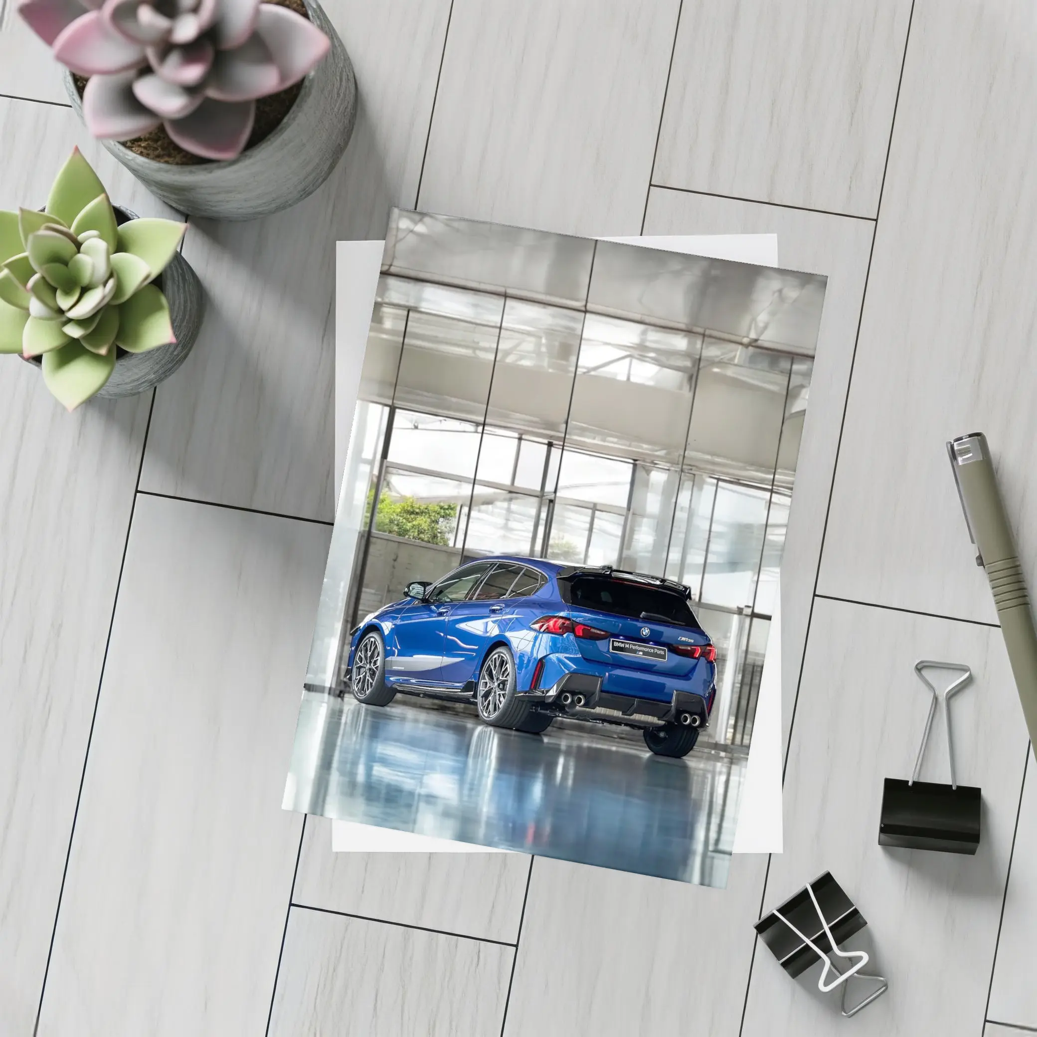 BMW M135 Blue Hatchback Indoor Showroom – Postcards