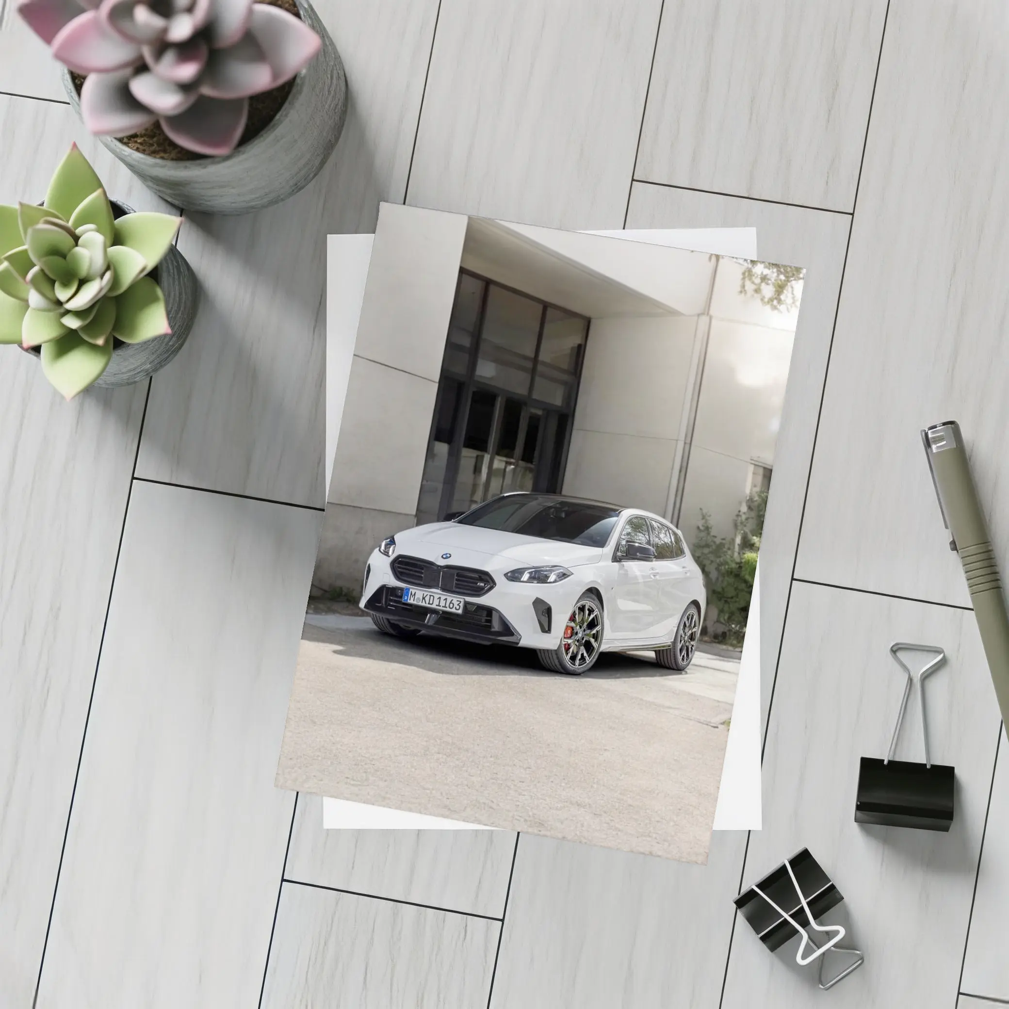 BMW M135 xDrive White Urban Setting – Postcards