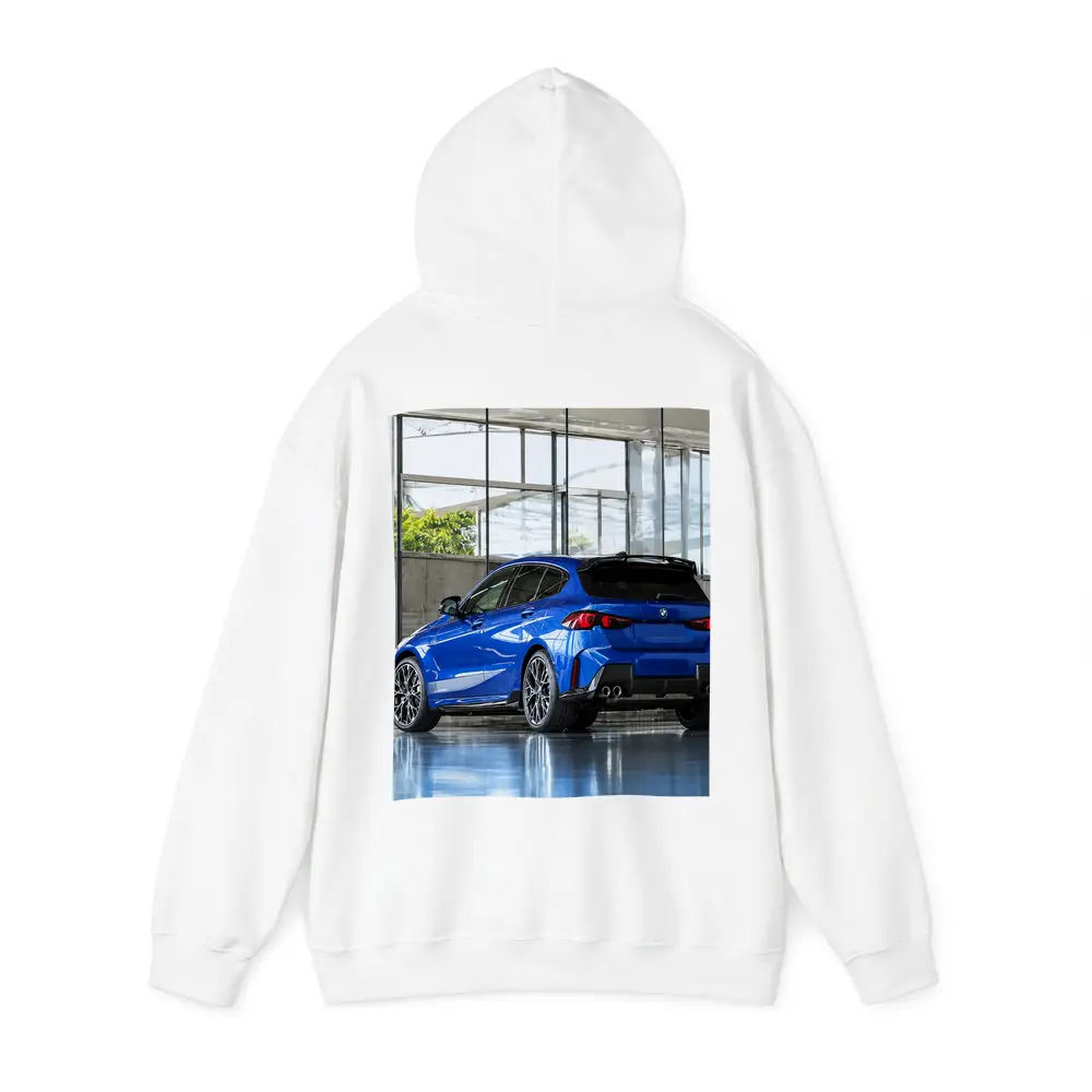 BMW M135i Blue Hatchback Indoor Showroom – Hoodies