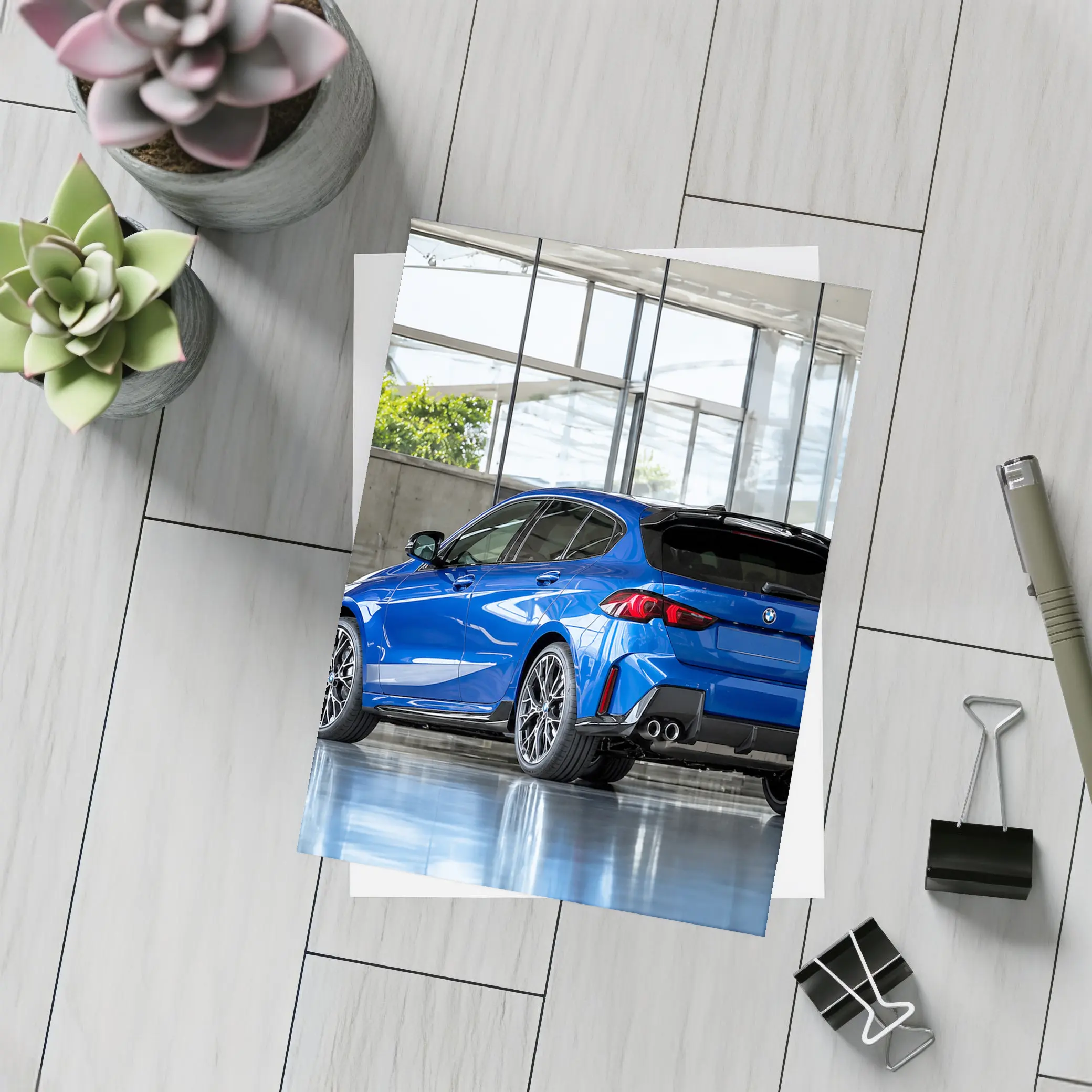 BMW M135i Blue Hatchback Indoor Showroom – Postcards