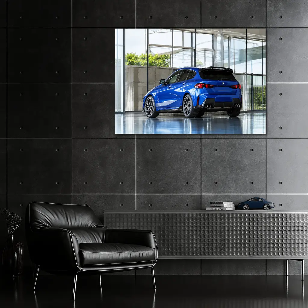 BMW M135i Blue Hatchback Indoor Showroom – Wall Art