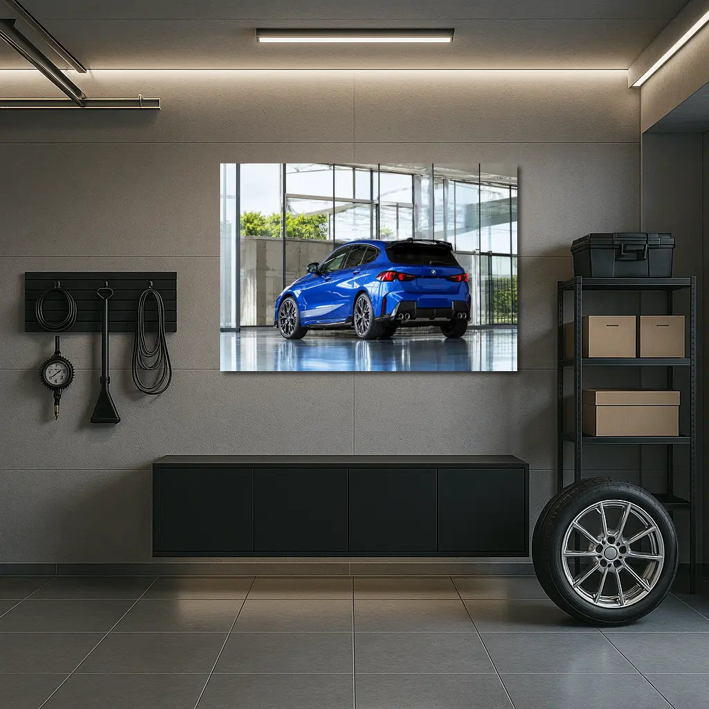 BMW M135i Blue Hatchback Indoor Showroom – Wall Art