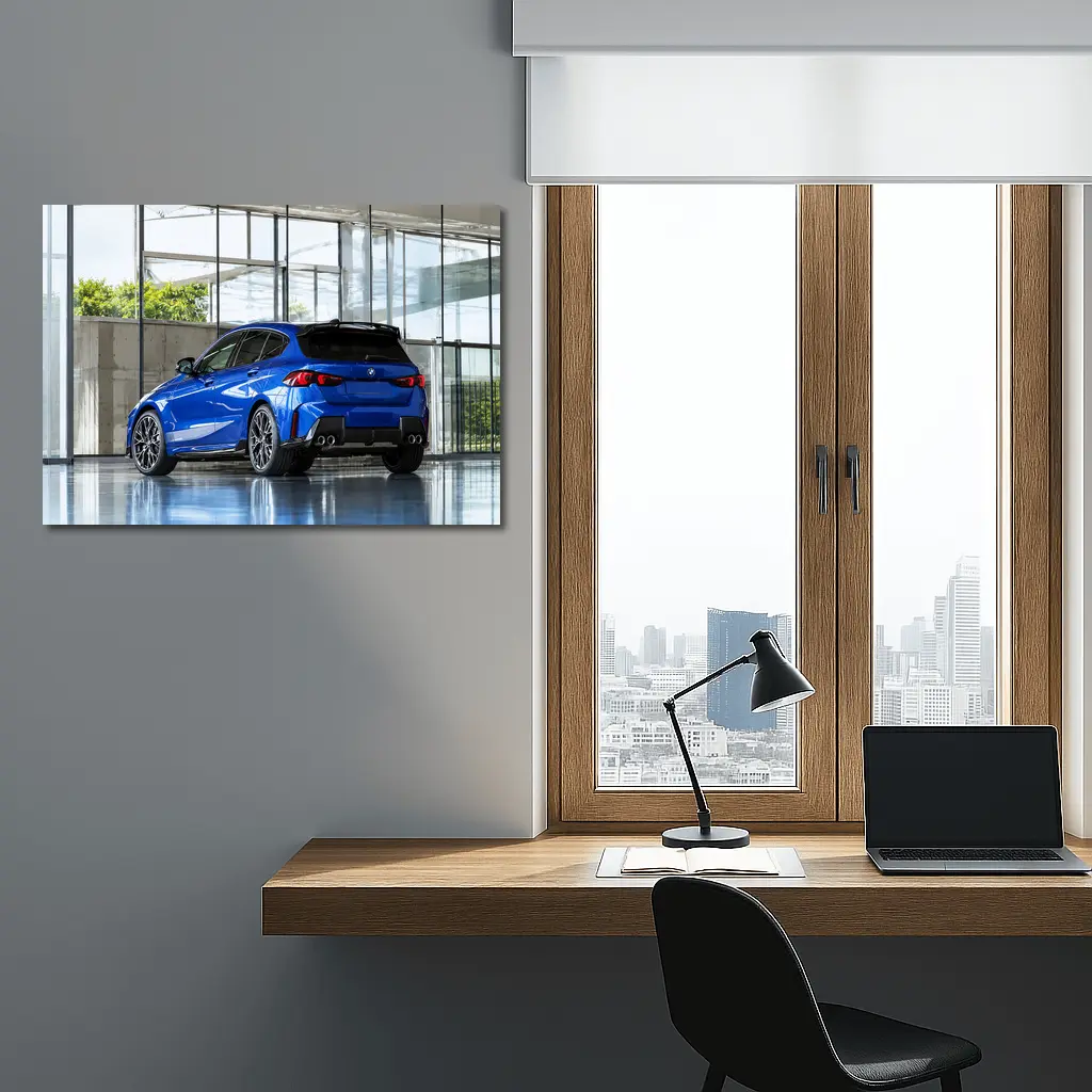 BMW M135i Blue Hatchback Indoor Showroom – Wall Art