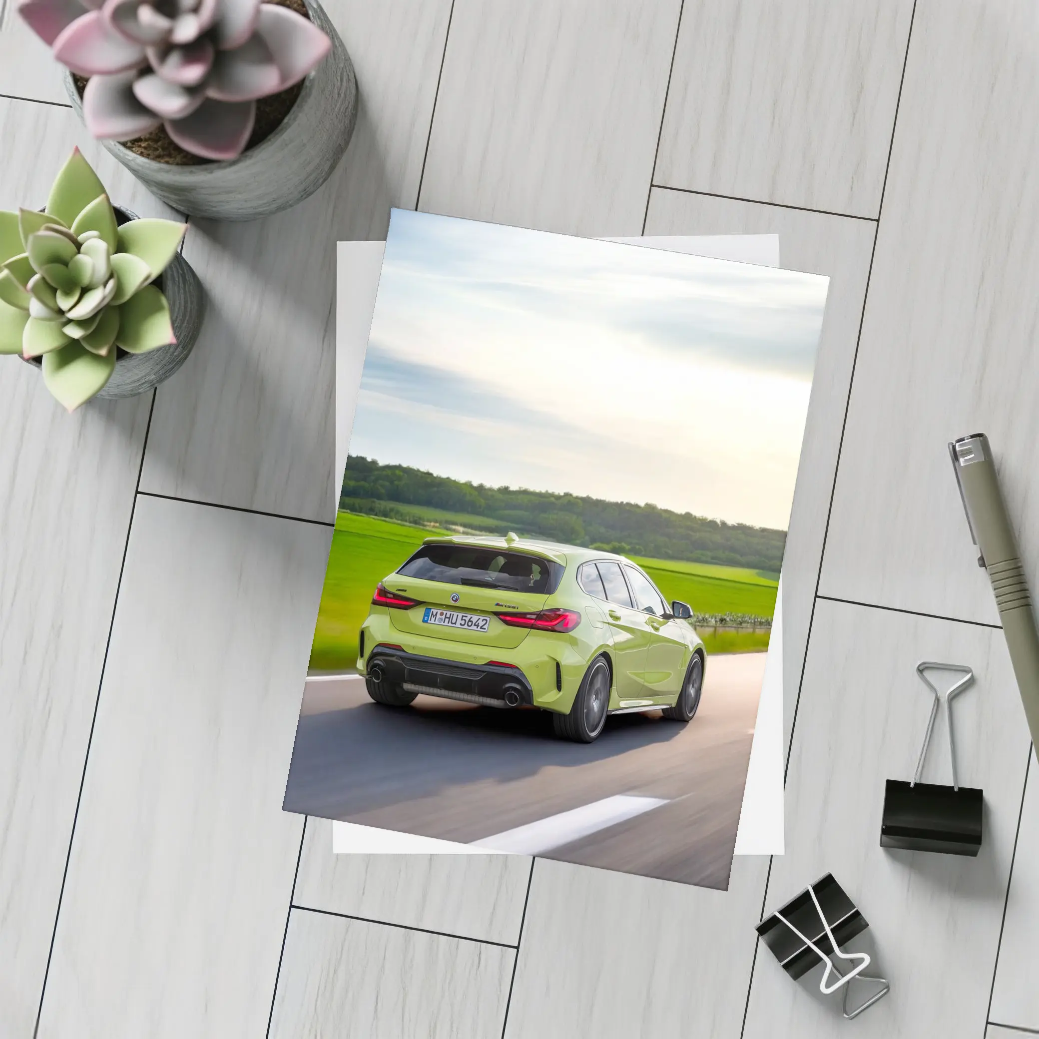 BMW M135i Green Hatchback On Open Road – Postcards