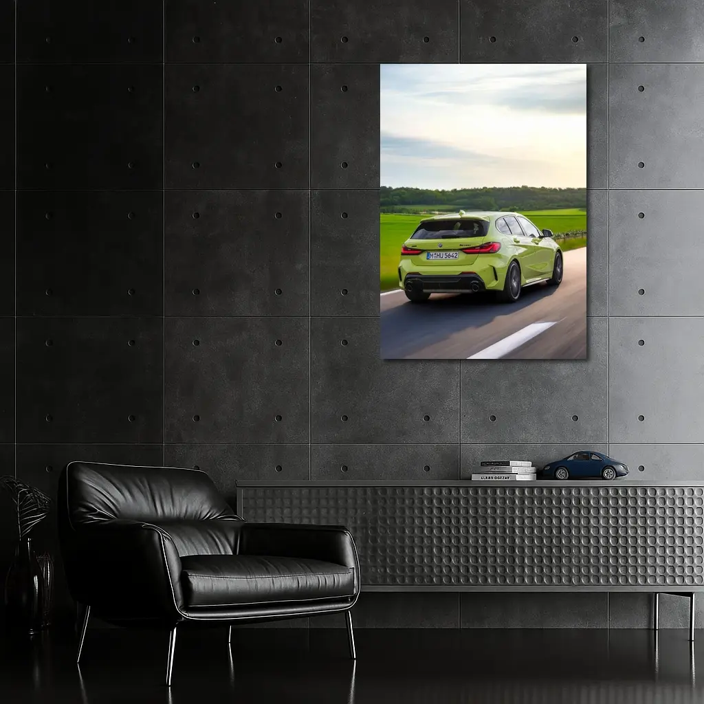 BMW M135i Green Hatchback On Open Road – Wall Art