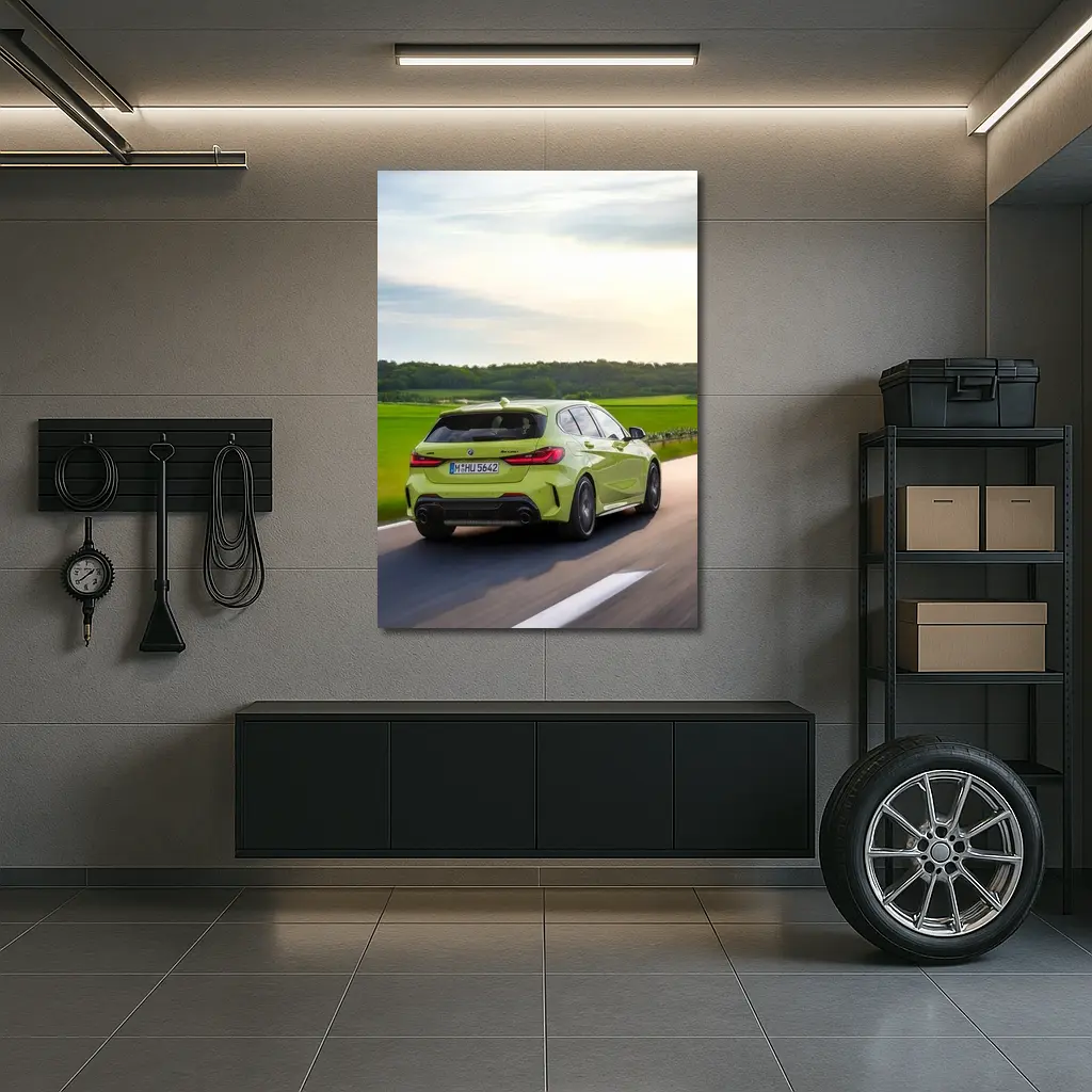 BMW M135i Green Hatchback On Open Road – Wall Art