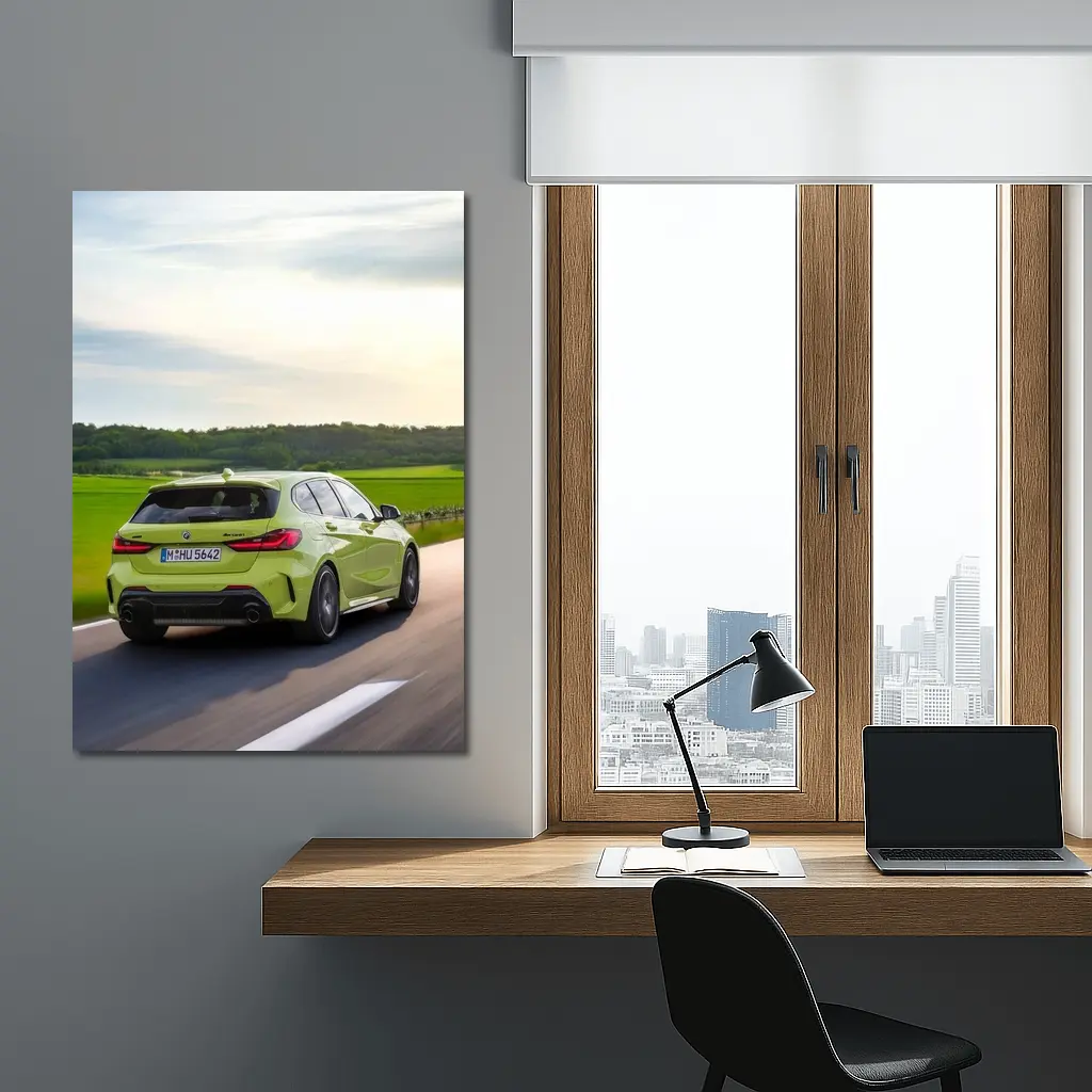 BMW M135i Green Hatchback On Open Road – Wall Art