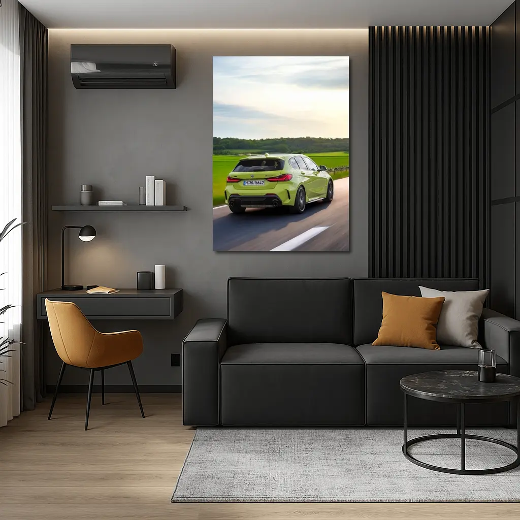 BMW M135i Green Hatchback On Open Road – Wall Art